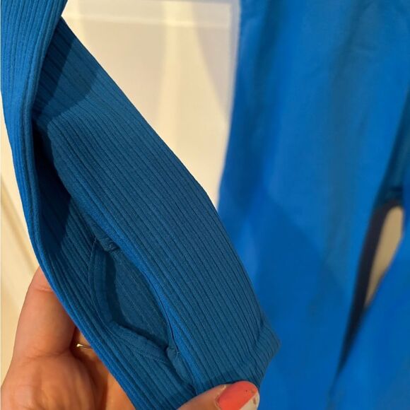 NWT free people movement good karma long sleeve cut out royal blue onesie - Picture 7 of 9